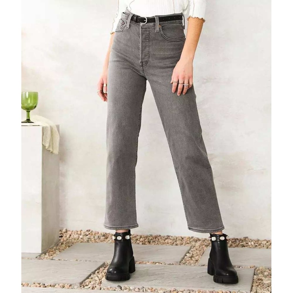 Levi's Ribcage Straight Ankle Jeans 30 Grey High‎ Rise Stretch Denim Minimalist